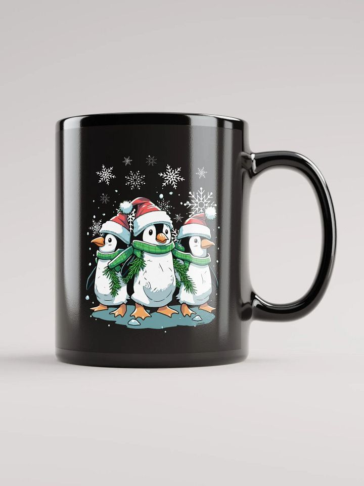 Santa Penguin Party Black Glossy Mug product image (2)