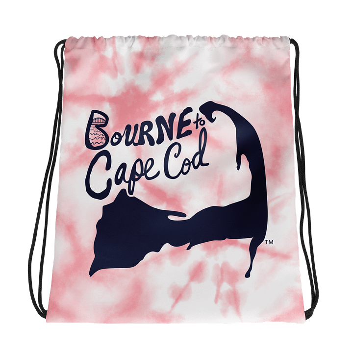 BOURNE to Cape Cod™ | Drawstring Bag | Beach-to-Gym Grab & Go | Coastal Vibe Sackpack Essential | Deep Sky Blue Logo on Pink Tie-Dye product image (1)