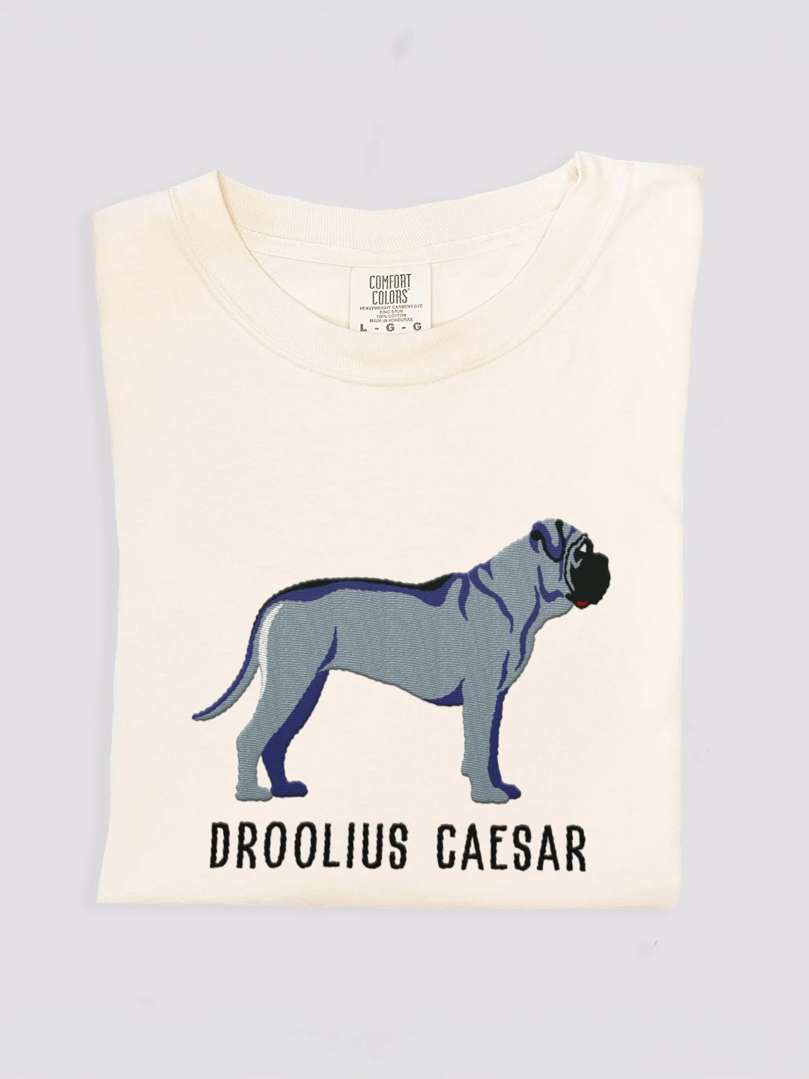Droolius Caesar T-Shirt(Embroidered) of an English Mastiff(Blue) product image (1)