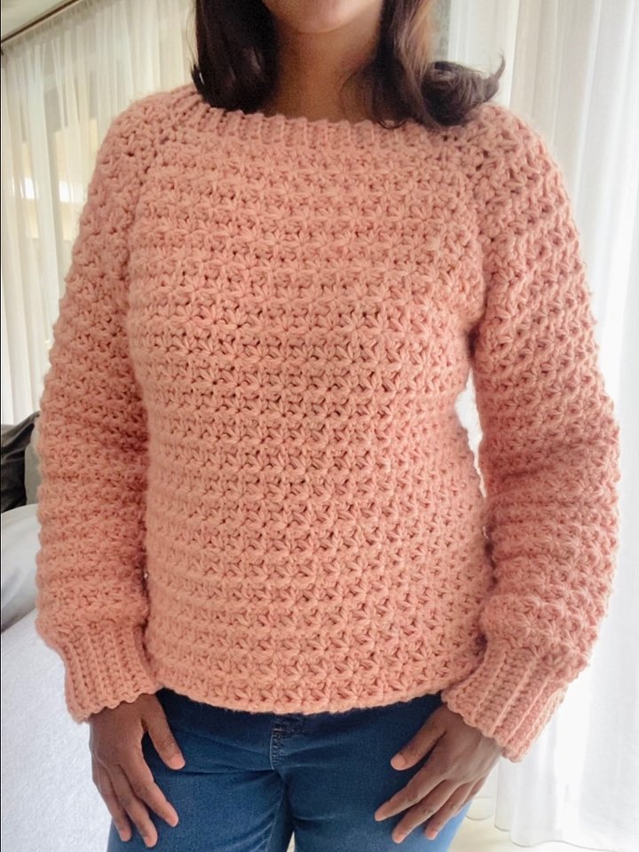 Crochet Raglan Trinity Stitch Sweater Written Pattern product image (1)