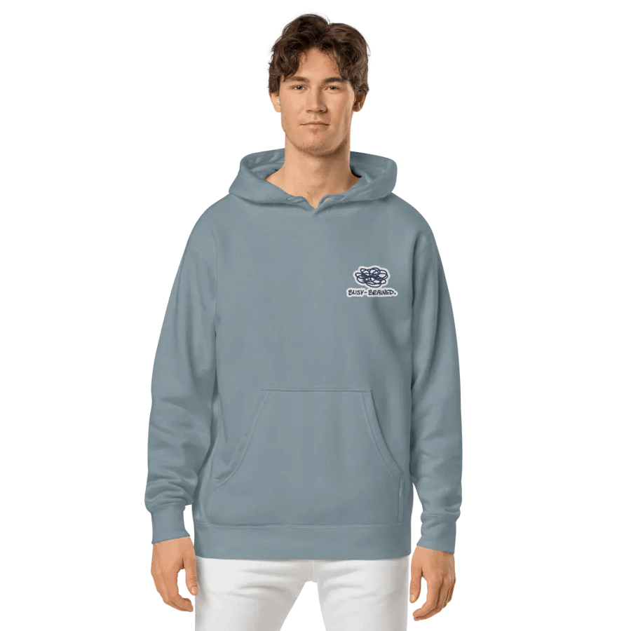 BUSY-BRAINED (L.C. navy bubble design) embroidered pigment hoodie product image (2)