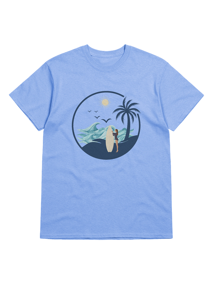 Vintage Surfer Girl Circle – Retro Palm Tree, Sun & Ocean Waves Design Tee product image (57)