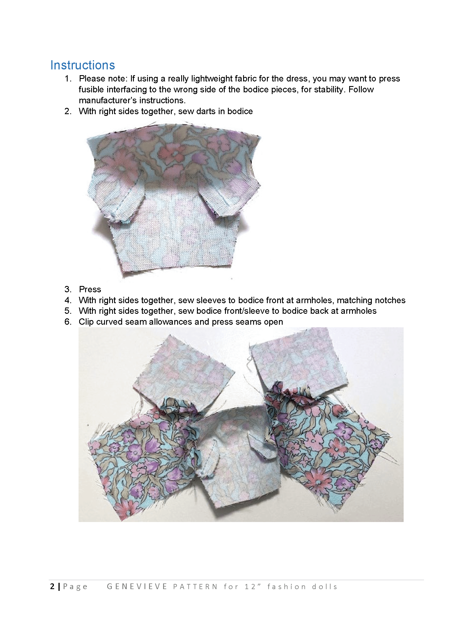 Genevieve sewing pattern for 12" fashion dolls product image (3)