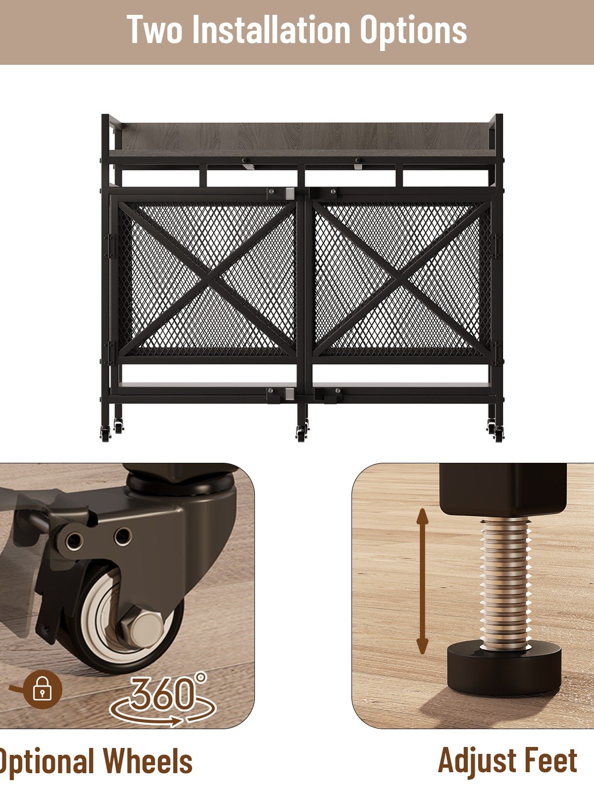 48 inch Dog Crate Furniture for Large Breeds (Up to 90 lb), Wooden & Steel, 360° Casters, Waterproof Top, Steel Lock,Textured Gray product image (5)