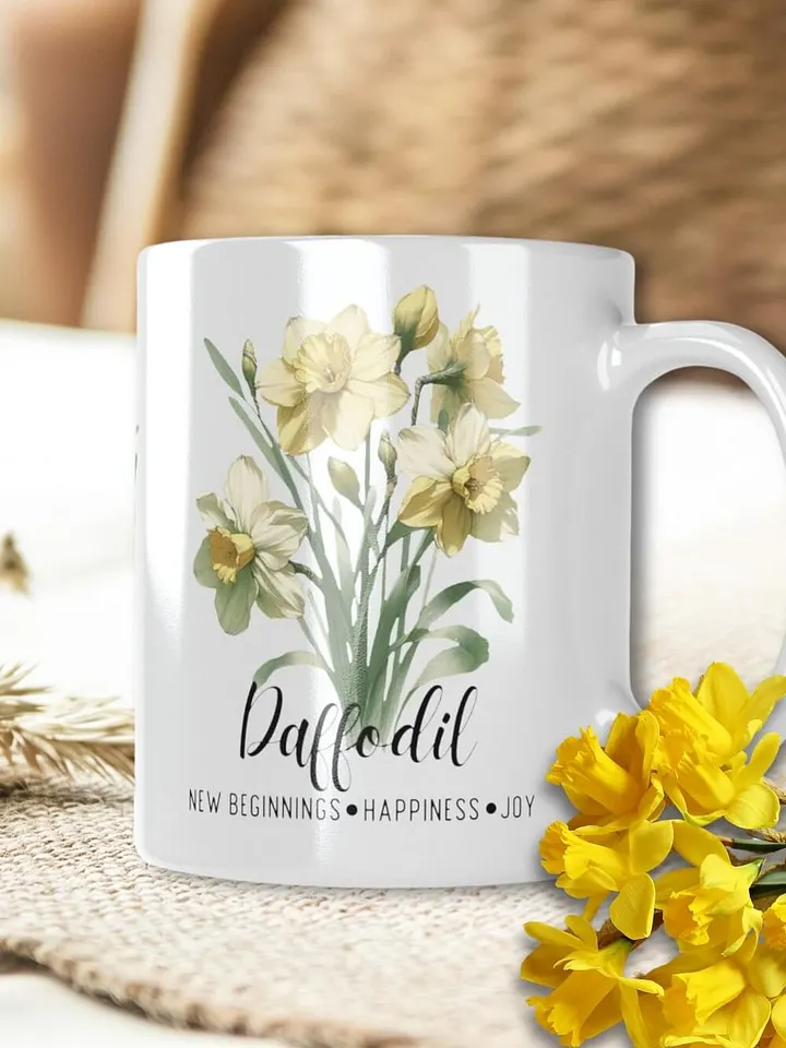 Daffodil Ceramic White Mug: New Beginnings, Happiness, Joy March Birth Flower product image (1)