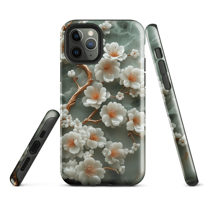 White Blossom Floral Jade Carving Effect - Tough Phone Case product image (1)