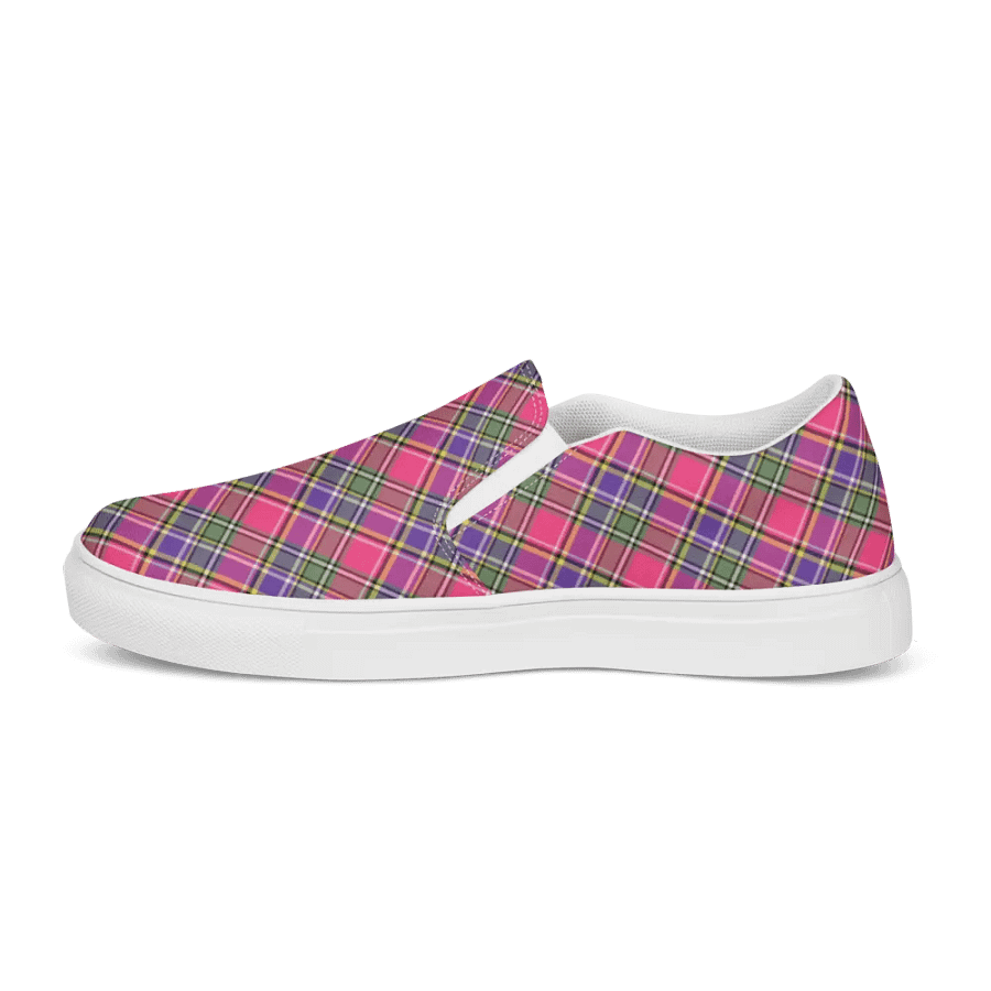 Pink and Purple Vintage Plaid Women's Slip On Shoes product image (6)