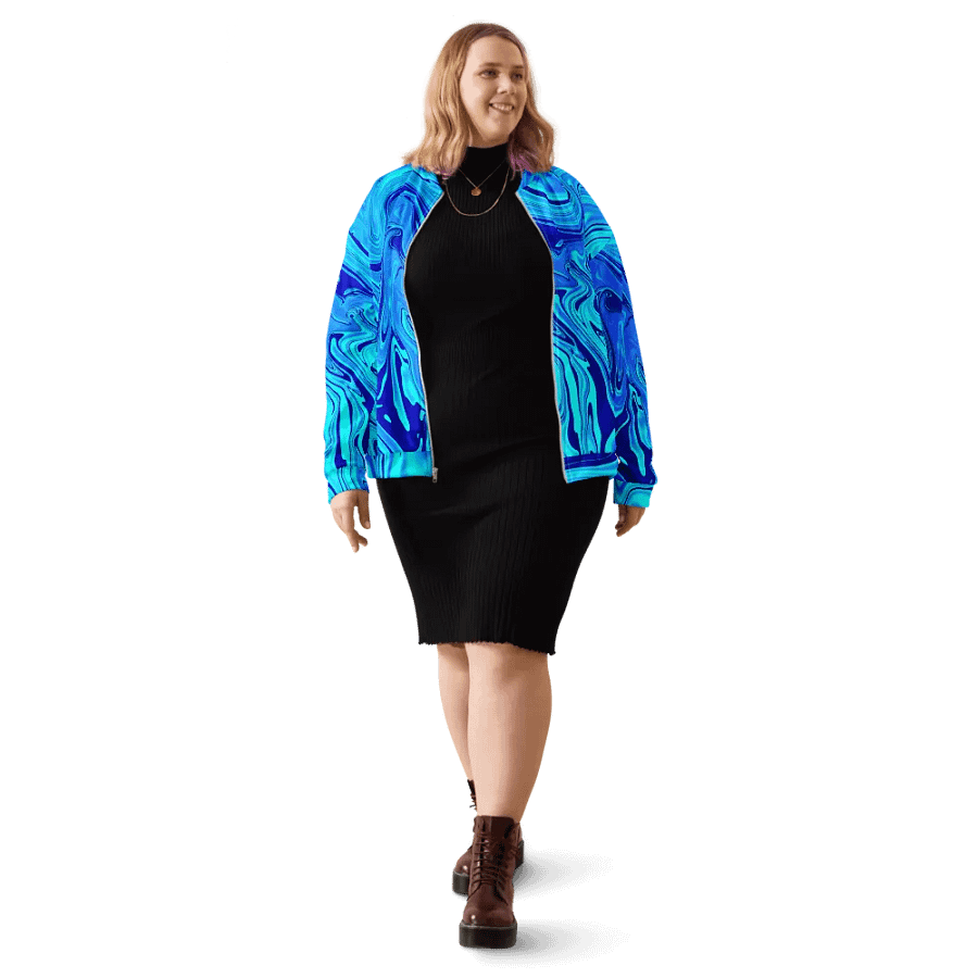 Unisex Bomber Jacket - Light and Dark Blue Digital Fluid Art product image (1)
