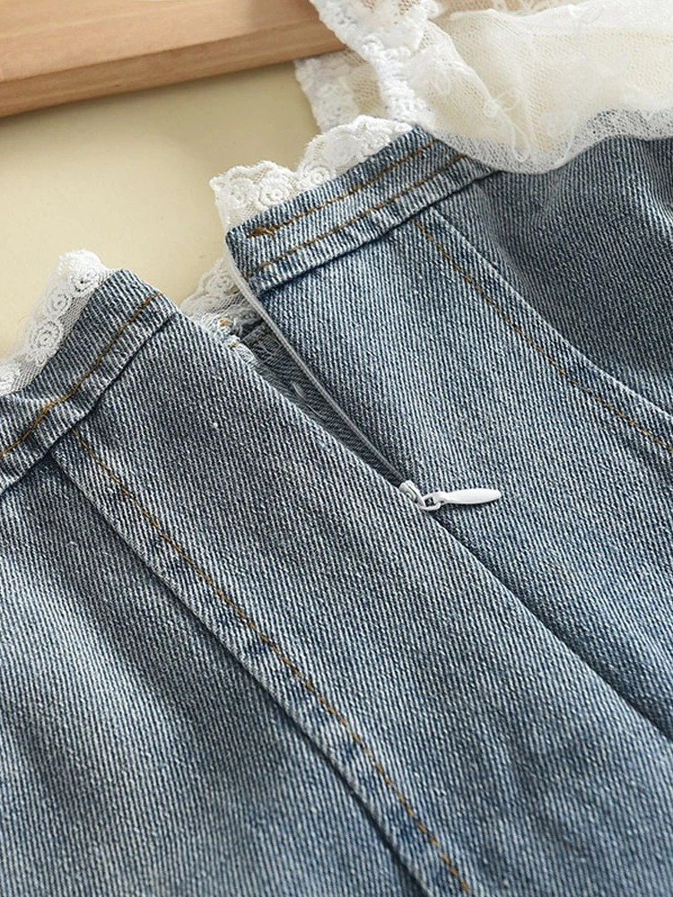 Lace Puff Denim Button Dress product image (6)