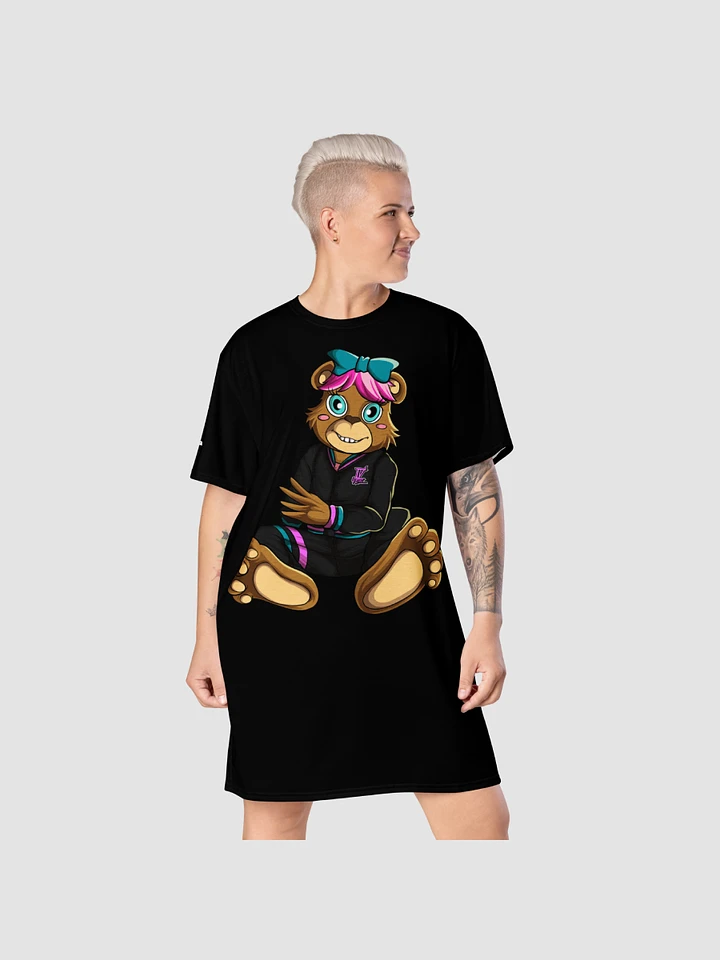 Sitting Girl Bear Black All-Over Print T-Shirt Dress product image (1)