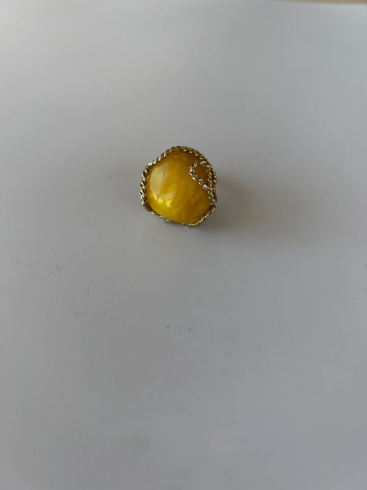 Baltic Egg Yolk Amber 925 Sterling Silver Twisted Swirl Design Adjustable Ring product image (1)