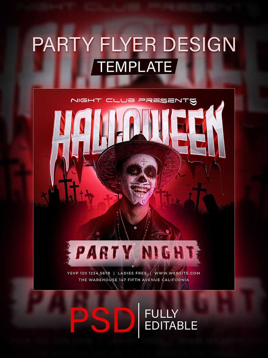Spooky Night Halloween Party Flyer Template PSD product image (1)