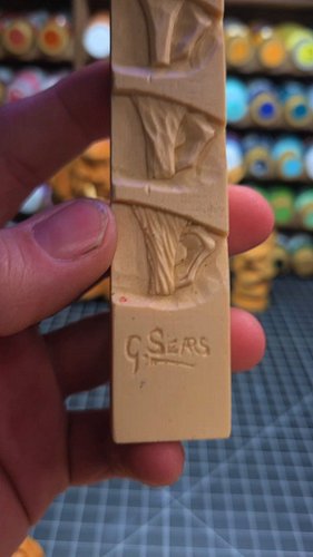 Another of my vintage woodcarving study sticks!  This one is from Gerald Sears, showing off stages of carving an ear and side...