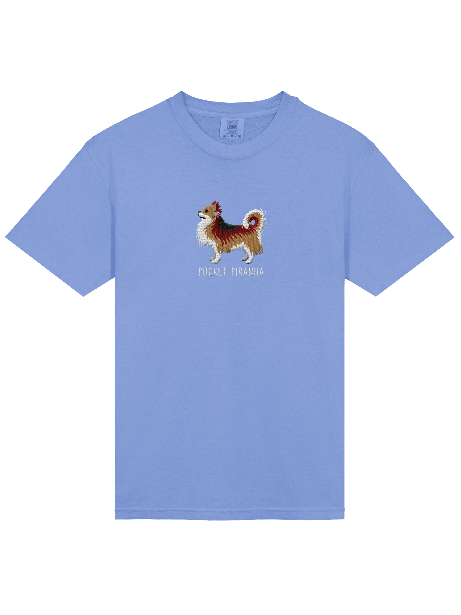 Pocket Piranha T-Shirt(Embroidered) of a Longhaired Chihuahua(Sable) product image (33)