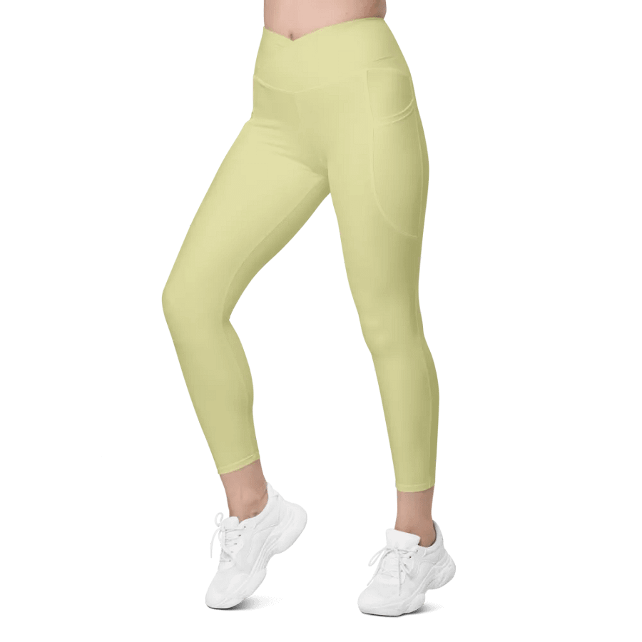 Plain Light Yellow True Summer Women's High Waisted Premium Crossover Leggings with Pockets by Treasure Pie product image (7)