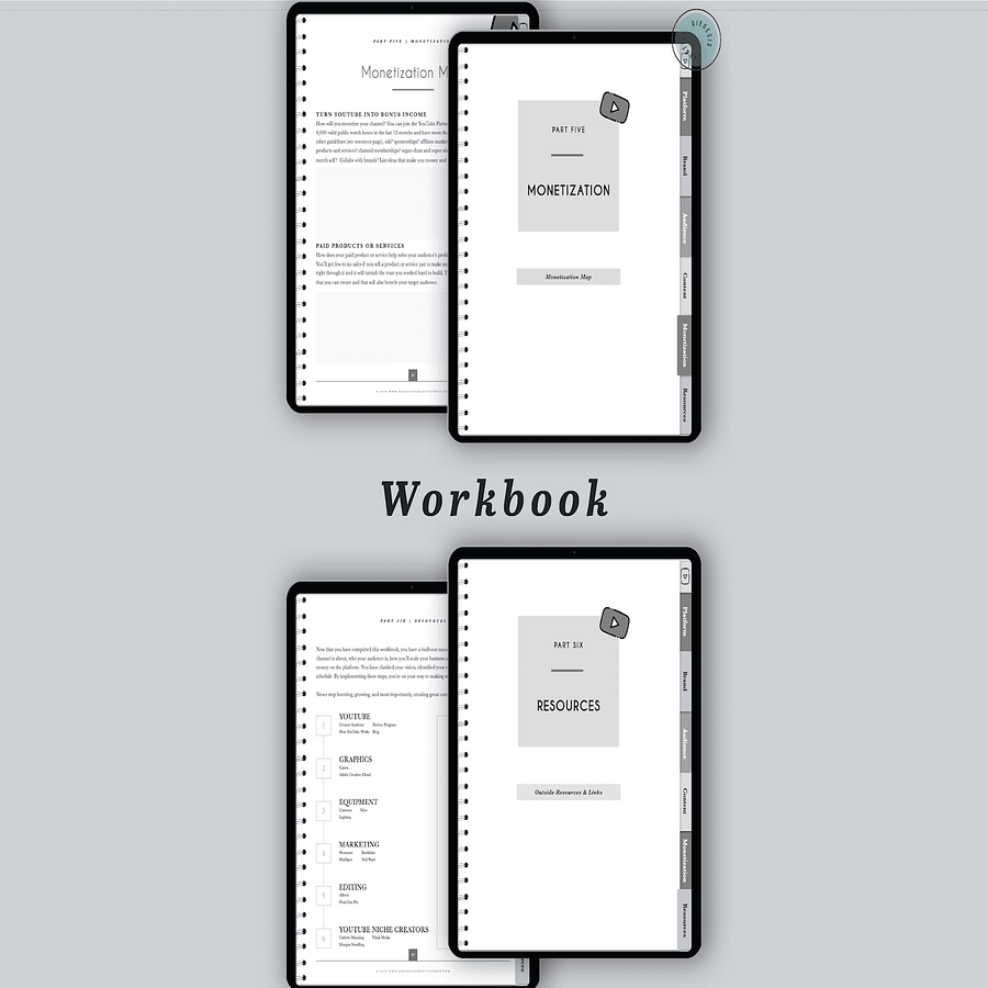 YouTube Digital Planner and Workbook Kit - Grayscale product image (9)