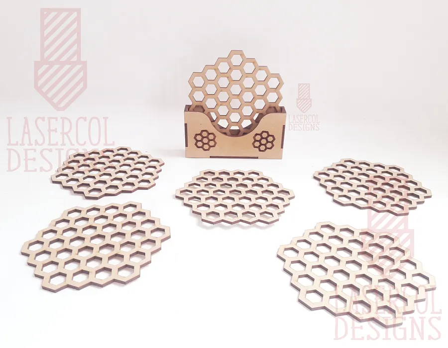 Honeycomb Coasters (6) Set 3 - Laser Cut Files product image (8)