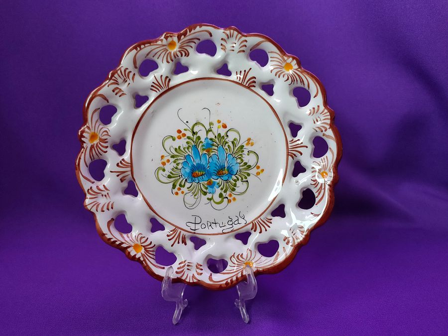 Extraordinário prato recortado, decoração floral, feito à mão, Portugal, flores azuis, presente avó product image (4)