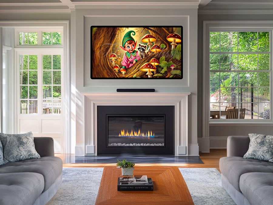 Spring Samsung Frame TV Art, Forest Elf with Raccoon, Woodland, Retro Art for TV product image (3)