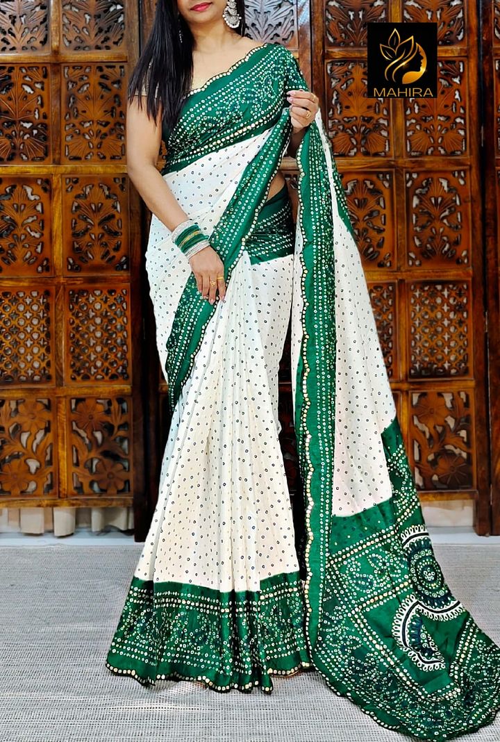 premium quality chiffon bandhini sarees printed Blouse as in pic product image (1)