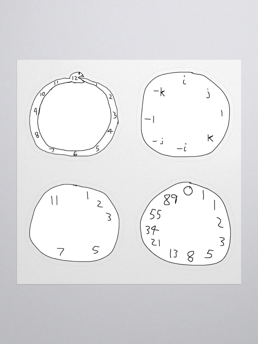 Ouroboros, Quaternion, Prime(ish), Fibonacci Clock Stickers product image (1)