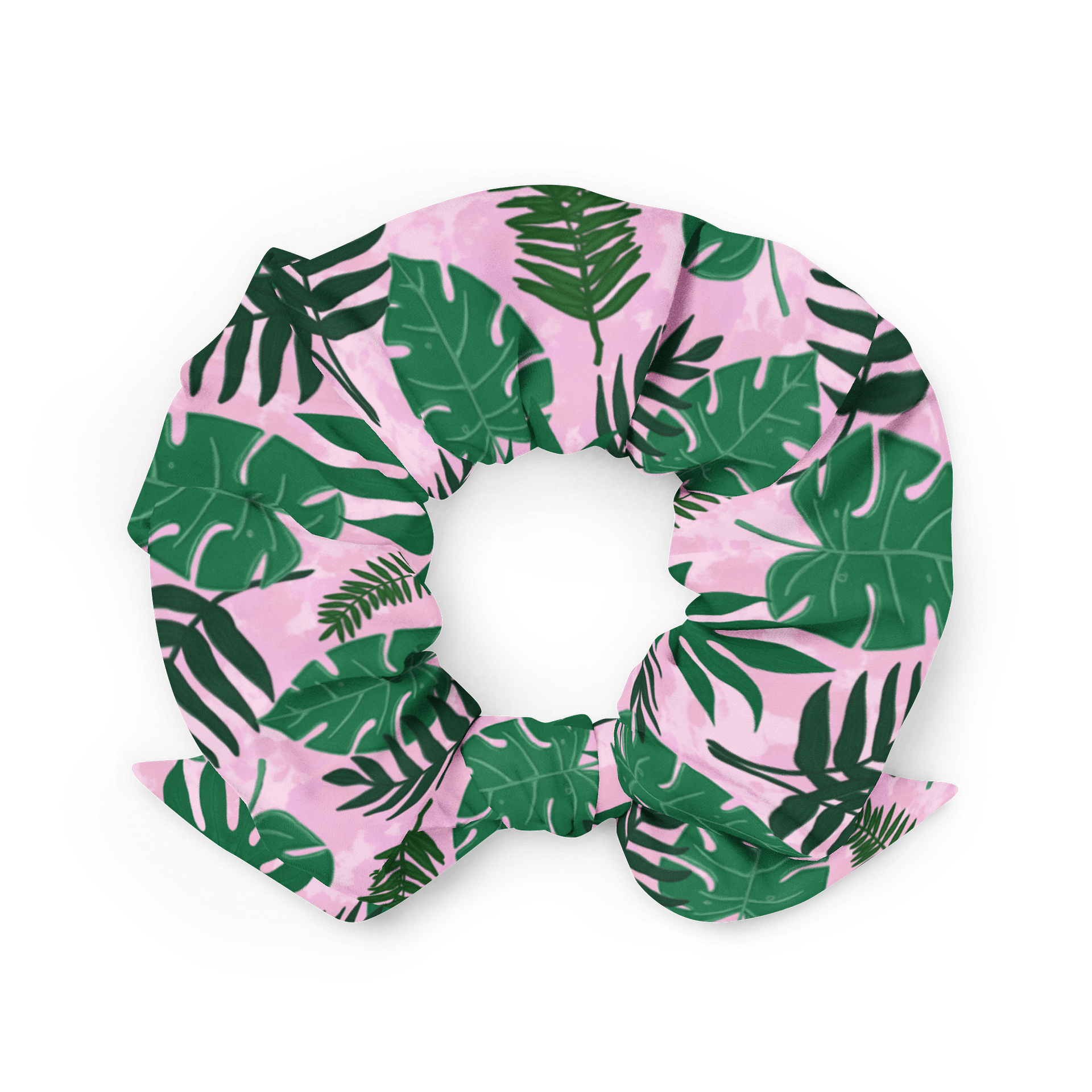 Jungle Leaves Pattern-Pink Background Scrunchie product image (3)