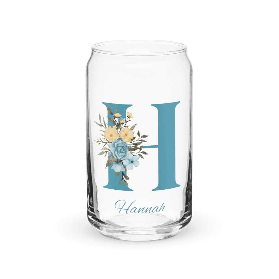 Personalized Floral Monogram Can Glass – Custom Aesthetic Iced Coffee Cup product image (1)