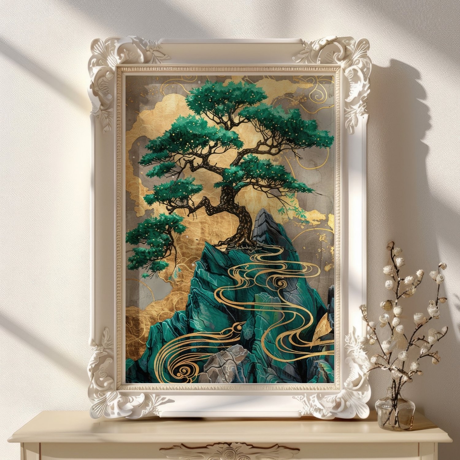 Emerald Green& Gold Kintsugi Bonzai Tree Japanese Art Print product image (17)