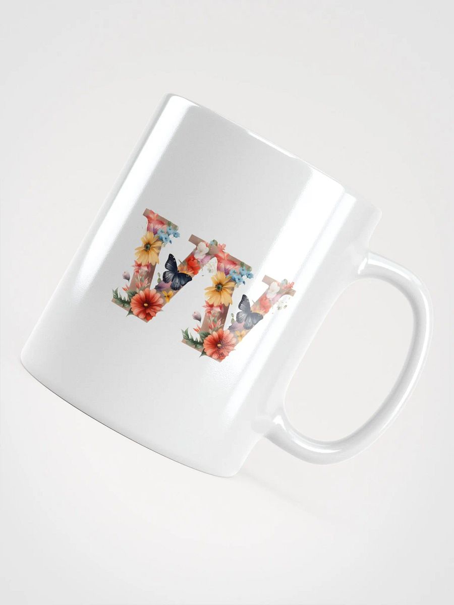 Letter W Monogram Floral Fantasy White Glossy Mug product image (10)