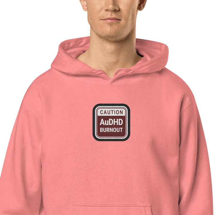 CAUTION: AuDHD BURNOUT embroidered pigment hoodie (maroon bubble design 2) product image (2)