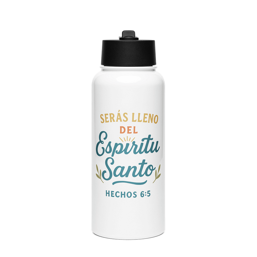 Stainless Steel Water Bottle – “Serás Lleno del Espíritu Santo” – Spanish Bible Verse product image (1)
