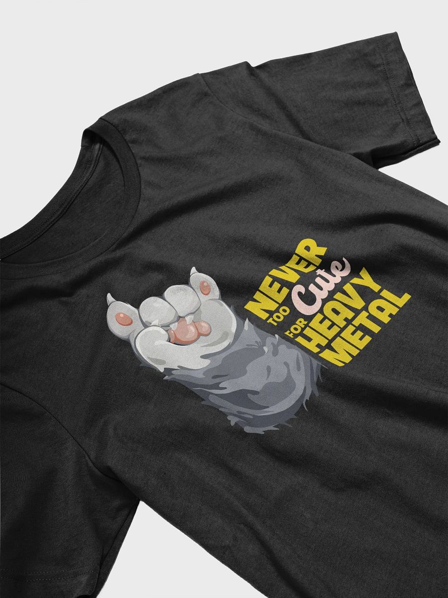Never too cute for heavy metal unisex short sleeve T-shirt with cat paw doing rock-on sign product image (12)