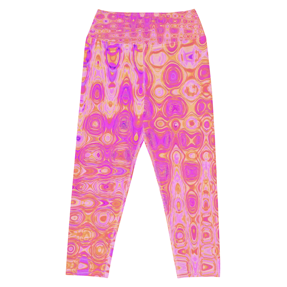 Cool Abstract Pink and Magenta Atomic Retro Zigzags Capri Yoga Leggings product image (7)