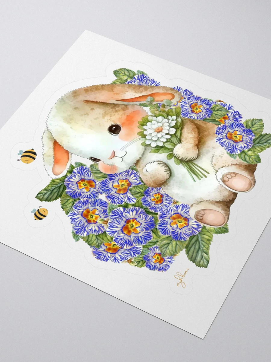Garden Whispers: Bunny and the Primula Zebra Blues Vinyl Sticker - Durable, High-Quality, Bubble-Free Application product image (3)