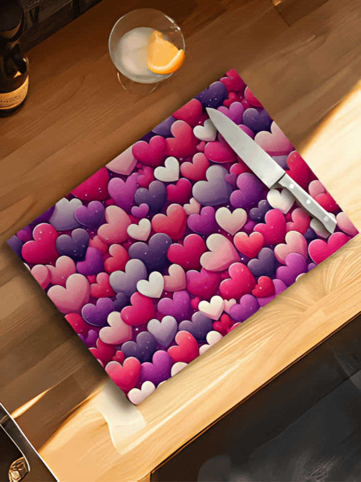 Plaid Multicolor Valentine Hearts Glass Cutting Board Sublimation Design – high-quality 300 DPI PNG digital download product image (1)