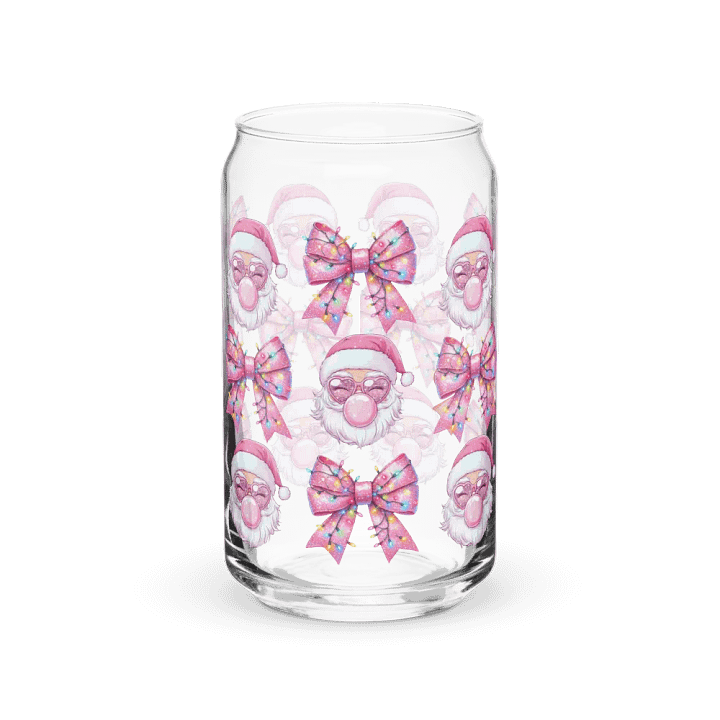 Bubble Gum Pink Santa Christmas Print Glass Can Cup product image (2)