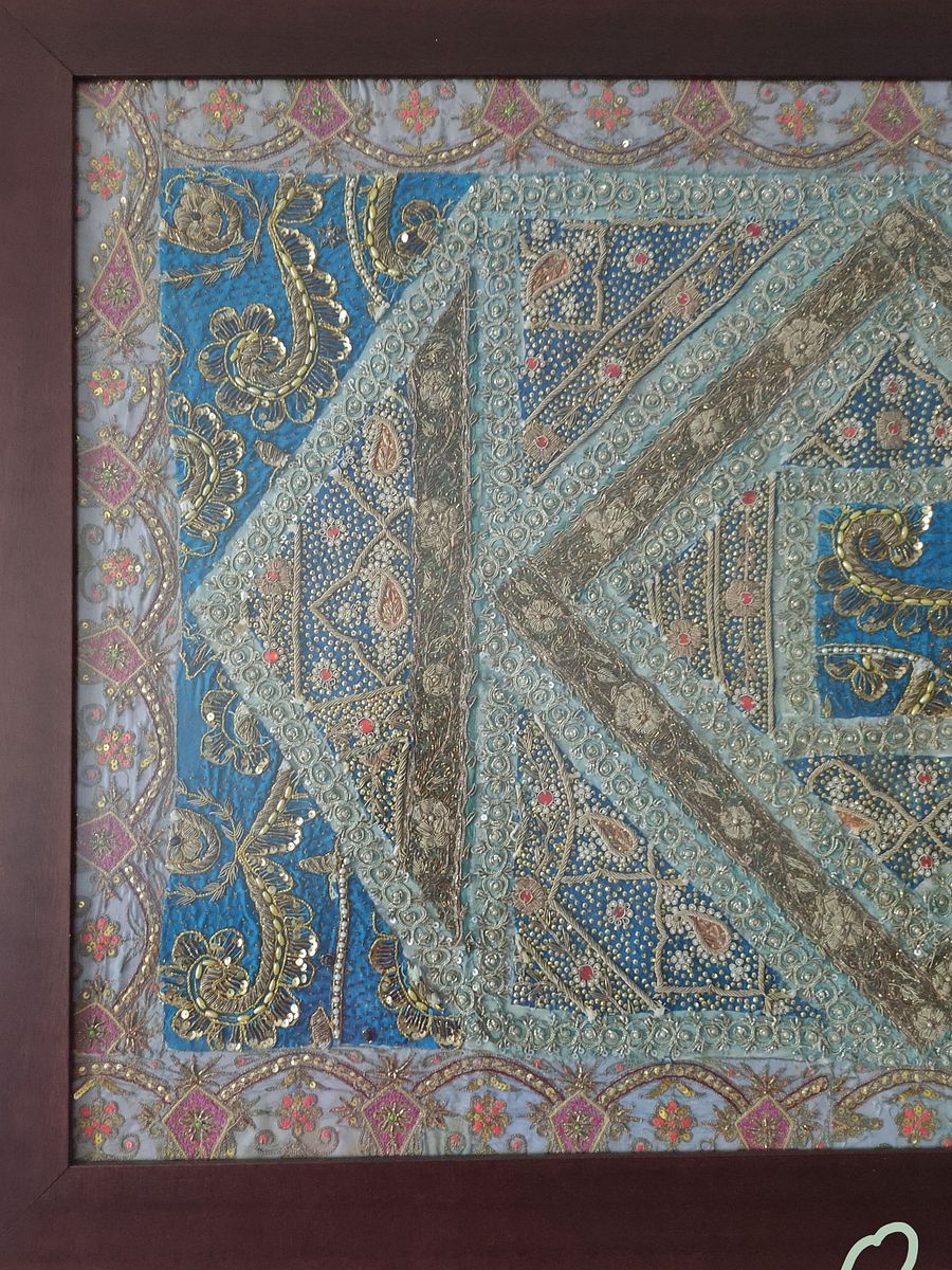 Magnifica, única e rara tela bordada indiana, Luxuosa arte indiana, tela requintada product image (4)
