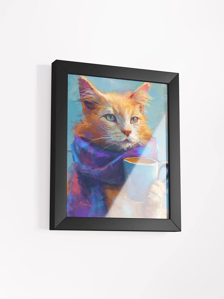 Whimsical Cat with Blue Scarf Framed Poster product image (8)