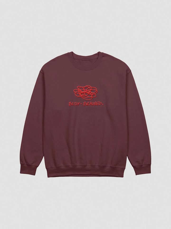 BUSY-BRAINED. (lg. design, red thread) embroidered crewneck product image (10)