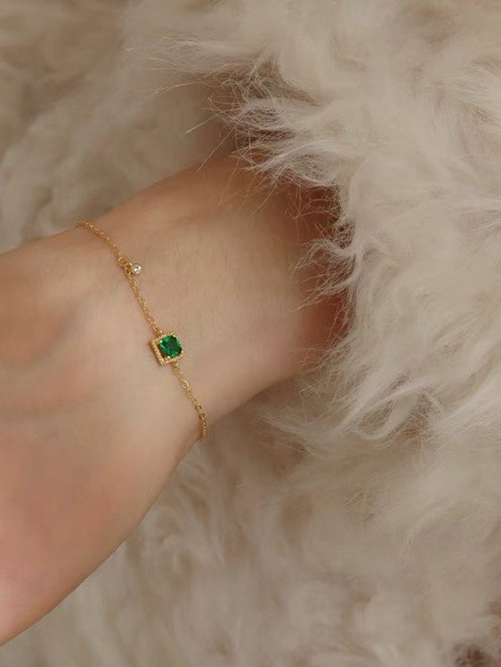 Square Green Gemstone Adjustable Bracelet | 18K Gold Plated product image (8)