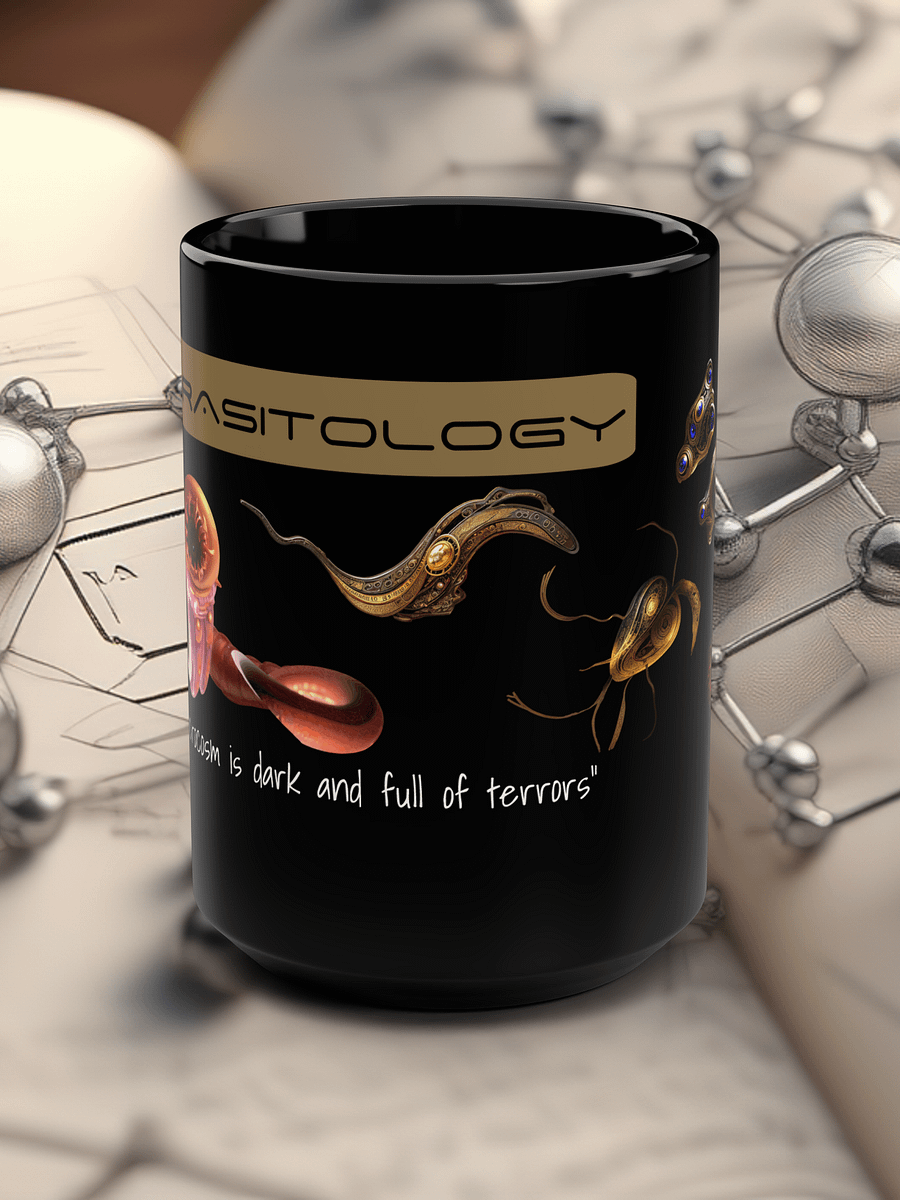 Black Ceramic Parasitology Mug - Science Lover Gift - parasites- Microbiologist- researcher-protozoa- worms product image (1)