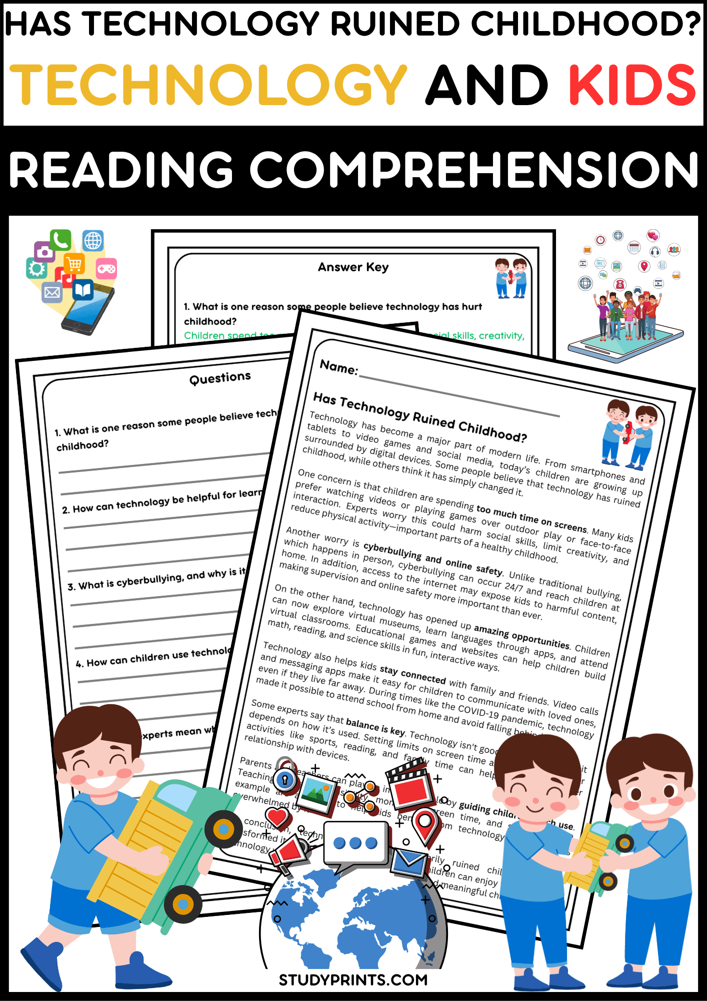 Has Technology Ruined Childhood? Reading Passage with Comprehension Questions product image (1)
