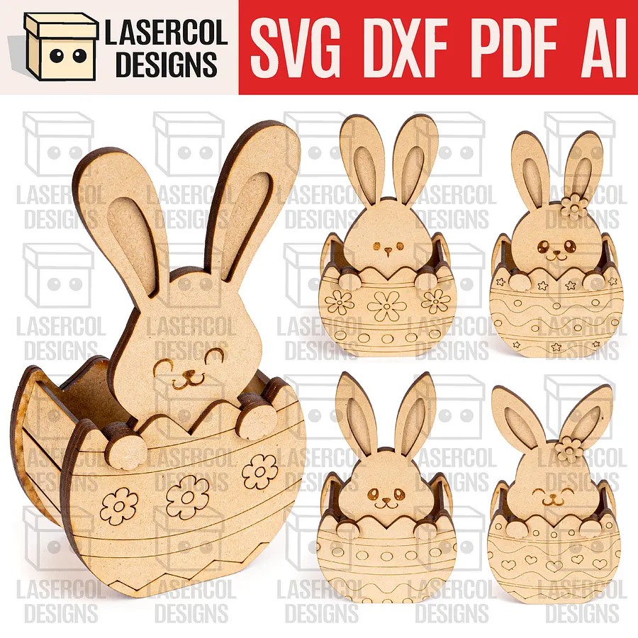 Easter Bunny Egg Basket (5 Styles) - Laser Cut Files product image (1)