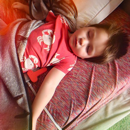 Can't sleep without mom in the room, so sleep on mom's side of the best. I love this little man.
