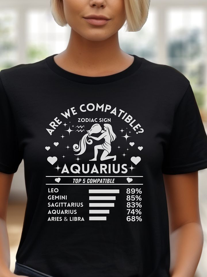 Aquarius Zodiac Sign Romantic Compatibility T-Shirt - Bella Canvas 3001 Unisex Staple T-Shirt - Dark Colors product image (1)
