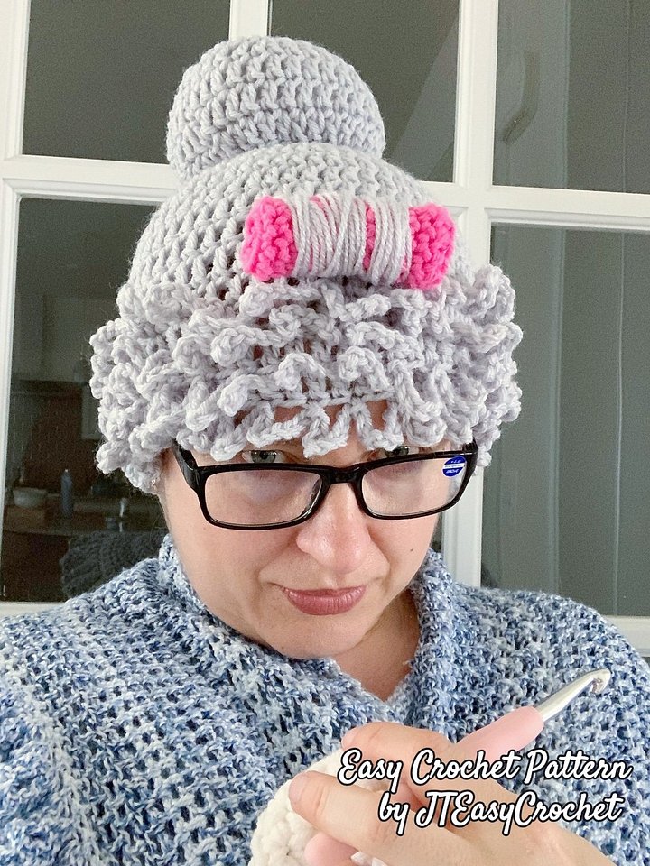 Old Lady Wig Hat Crochet Pattern, Granny Wig Newborn Photography Props, Grey Old Woman Wig, 100 Years Old Lady Wig product image (2)
