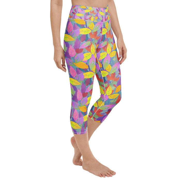Yellow Pink Leaves Capri Leggings product image (2)