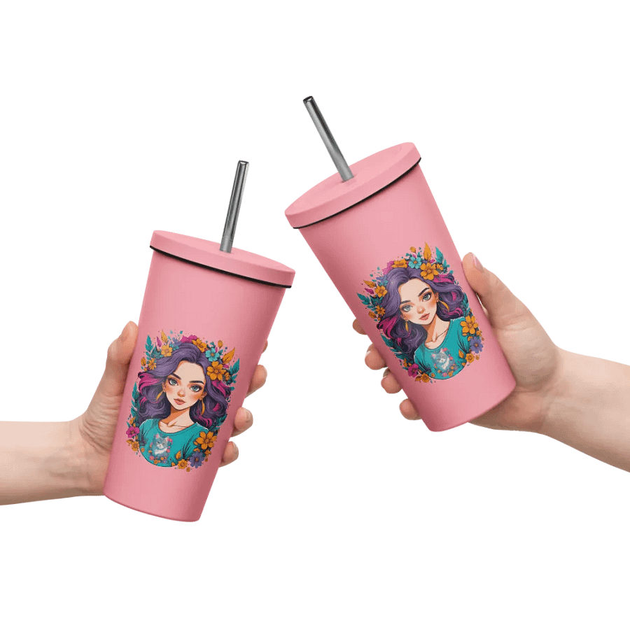 Bloomcore Flower Girl 20 oz Tumbler Cup - Pink - Insulated Tumbler with a Straw - v2 product image (10)