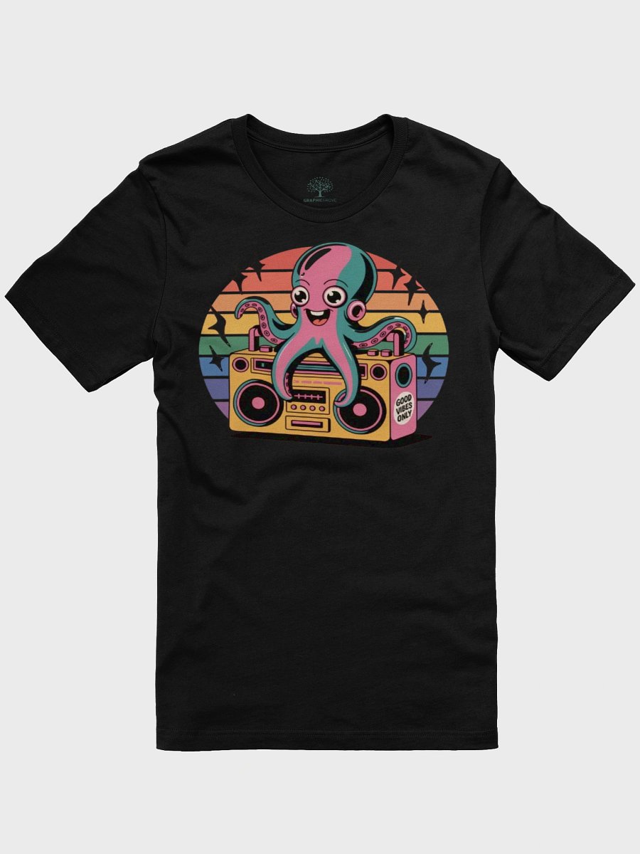 Unisex Supersoft Retro Octopus T-shirt with Boombox Design - Good Vibes Only | Graphic Grove product image (11)