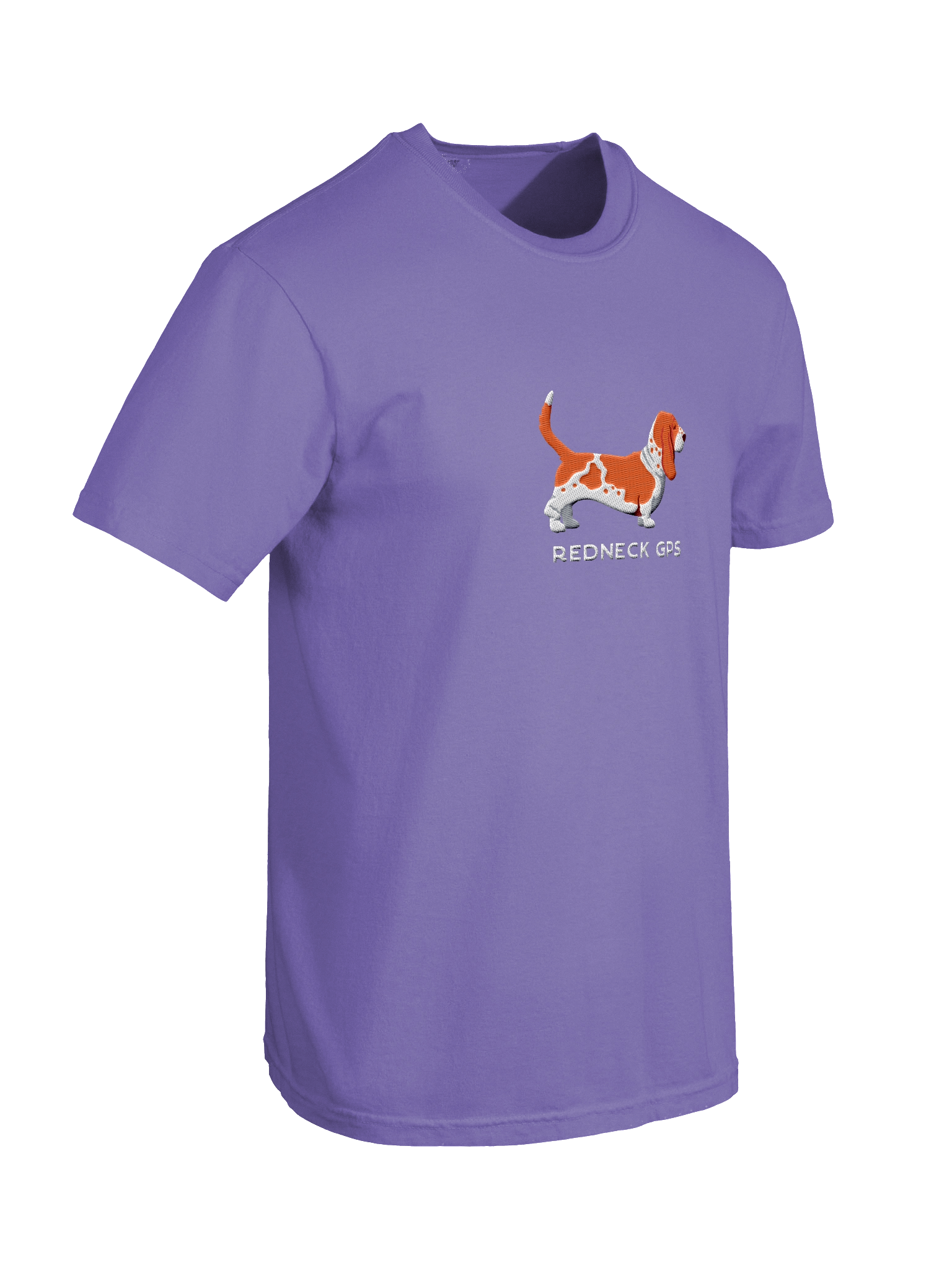 Redneck GPS T-Shirt(Embroidered) of a Basset Hound(Red & White) product image (58)